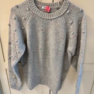 Madewell Speckled Gray Sweater with Pom-Pom Details